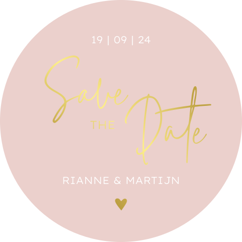 Save the date kaart stans vorm rond roze met goudfolie