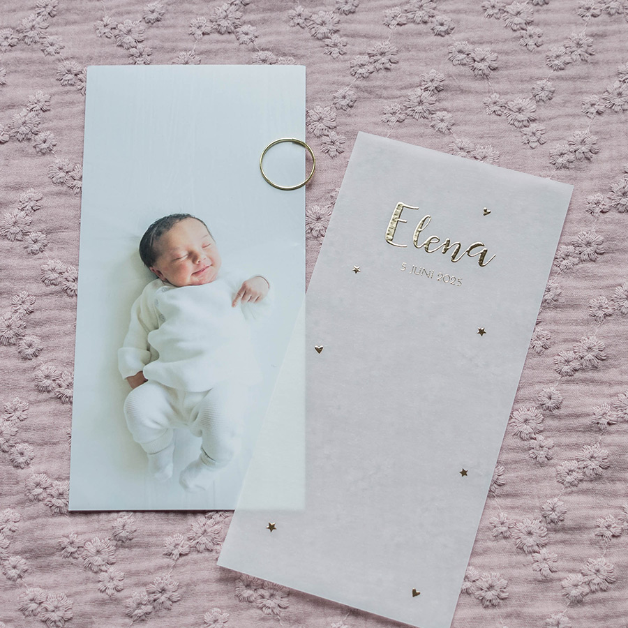Geboortekaartje kalkpapier achterkaart met foto
